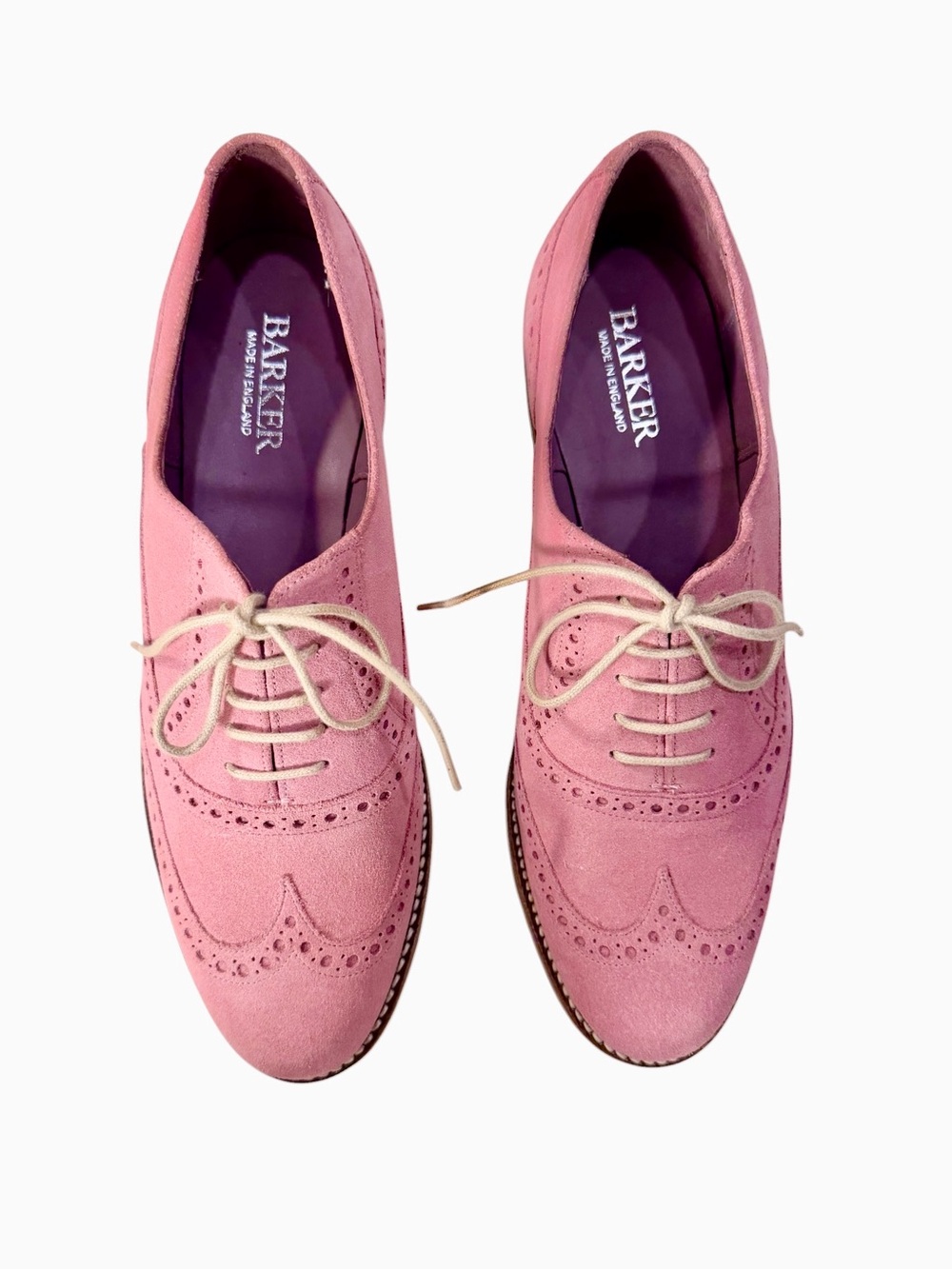 Barker Pink Rose Oxfords British Handmade very Lightly Worn Dust Bags Size 38.5
